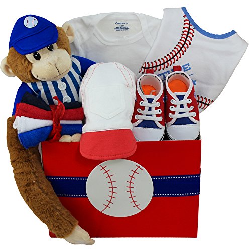 American All Star Baby Boy Baseball Gift Basket with Teddy Bear