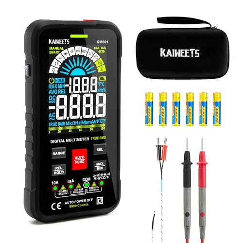 KAIWEETS KM601 Smart Multimeter, 10000 Counts Auto/Manual Dual Ranging with T-RMS Voltmeter/Ohmmeter/Capacitance Meters, Measures AC/DC Current Voltage Resistance Continuity Frequency Diodes-Black