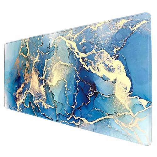 ZYCCW Großes Gaming-Mauspad mit genähtem Rand, 80 x 30 x 0,4 cm, blaues Marmor-Mauspad, personalisierbar, erweitertes Gaming-Mauspad, rutschfeste Gumm