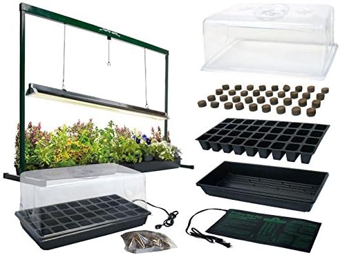 Greenhouse Megastore Indoor Seed Starter Kit with 4' Grow Light - 2 Pack of 36-Cells Seedling Starter Trays, Microgreen Trays, Humidity Domes, Heat Mats for Seed Starting & Seed Starter Soil
