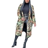 Vakkest Camo Blazer Jacket for Women Lapel Long Sleeve Open Front Cardigan Coat Classic Pockets Overcoat Outwear