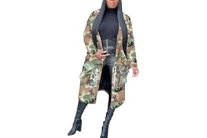Vakkest Camo Blazer Jacket for Women Lapel Long Sleeve Open Front Cardigan Coat Classic Pockets Overcoat Outwear
