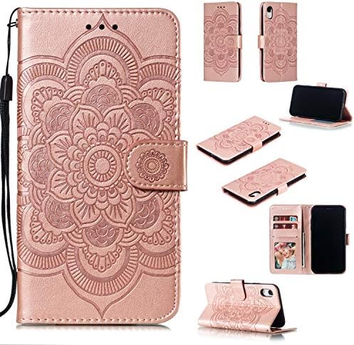 EWCover Wallet Case for iPhone XR,Mandala Flower Pattern Premium Leather Flip Case Cover for iPhone XR