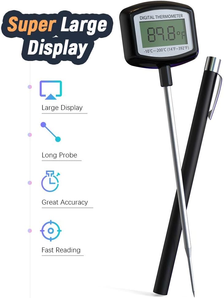 Meat Thermometer Probe Grilling Large LCD - 5.3 Inches Super Long Probe - Digital Cooking Thermometer with Instant Read Sensor for Kitchen BBQ Smoker Liquids