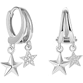 Cute Star Dangle Drop Cartilage Small Huggie Hoop Earrings for Women 925 Sterling Silver Crystal Cubic Zirconia Lucky Stars Layered Hoops Earring Dainty Christmas Birthday Jewelry Gifts for Daughter Hypoallergenic