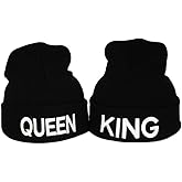 MIUNIKO 2PCS Fashion King and Queen Skullies Hood Winter Warm Caps Sport Beanie Hats Couples