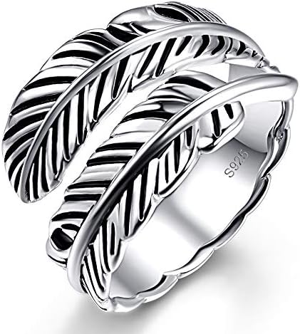 AVECON 925 Sterling Silver Adjustable Feather Ring