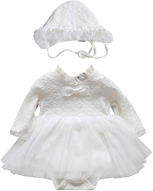 Amazon Co Jp S Mベビー服新生児女の子ドレスbabyロンパース結婚式フォーマルセレモニー女の子カバーオール幼児 帽子二点セット長袖無地フリルチュール出産祝い退院祝い宮参りドレスホワイト S M エスエム 服 ファッション小物