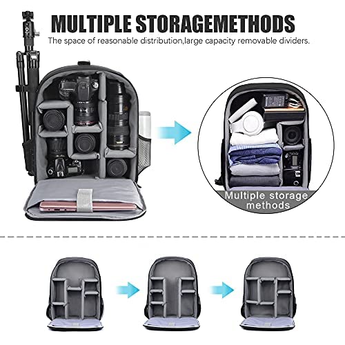 Cwatcun Camera Backpack Trolley Case Bag with Tripod Holder Anti-Theft Waterproof Camera Bag fits 15.6' Laptop for Canon Nikon Sony DSLR SLR Camera for Women Men Photographer