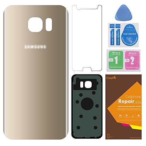 Back Glass Cover Battery Door Replacement For Samsung Galaxy S7 edge,CrazyFire Back Glass Cover Housing Cover for Galzxy S7 edge with Adhesive Stricker(Gold)