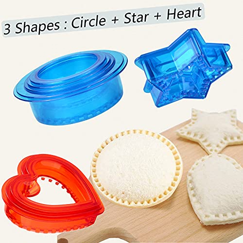 Sandwich Cutters for Kids, 3 Sets Uncrustable Cookie Cutter, Heart Shape Sandwich Press Mold for