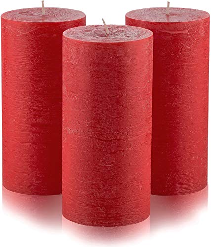 Melt Candle Company Set of 3 Burgundy Pillar Candles 3" x 6" Dark Red Unscented for Weddings Home Decoration Church Restaurant Spa Dripless Smokeless Cotton Wick - Thumbnail 2