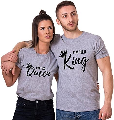 I'm Her King I'm His Queen Couples Matching T-Shirts (Grey)-2XL/3XL