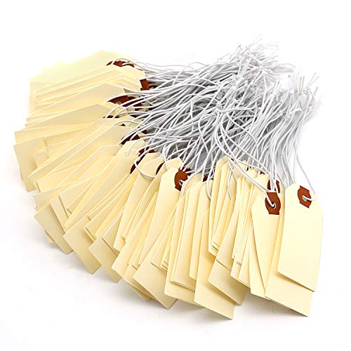 Pack of 100 Manila Shipping Tags 1 3/8 Inch X 2 3/4 Inch. Come with Elastic Rubber Bands. Double Layer Reinforced Eyelets. Durable and Reusable. - Thumbnail 7