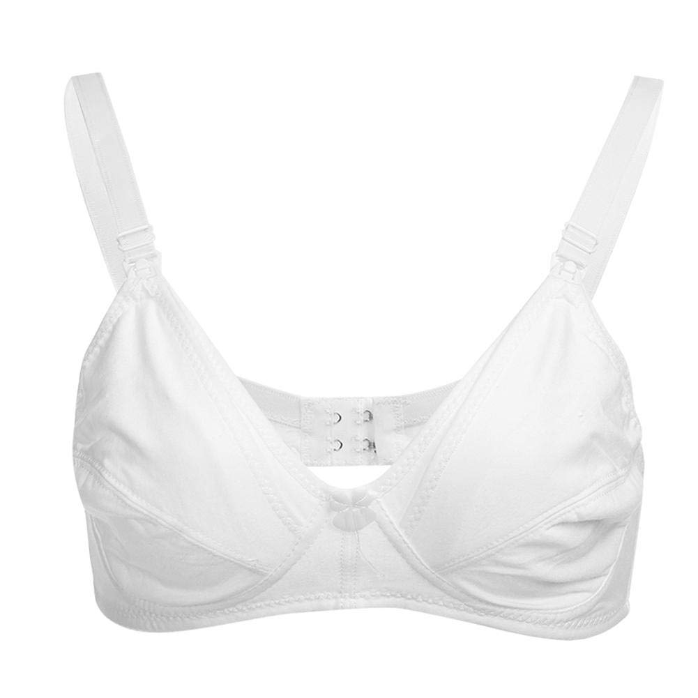 Cotton Front Open Nursing Bra Comfortable Seamless Nursing Bra with Adjustable Shoulder Straps for Pregnant Women (White 42/95)