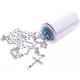 WHLHMK 6mm Rosary Beads with Rosary Box, Black Glass Saint Benedict Necklace, Anglican Prayer Beads Catholic Gifts