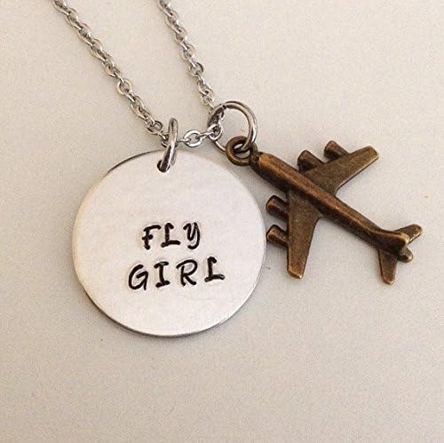 Flight attendant necklace - fly girl -- airplanes - handstamped - personalized - airline stewardess