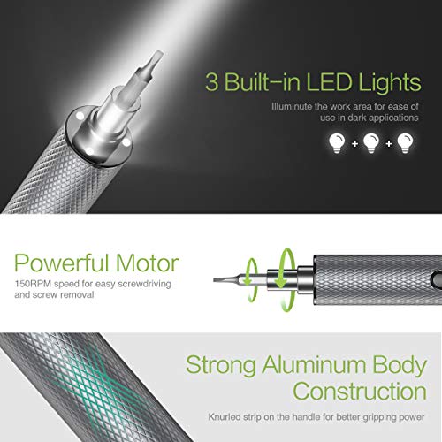 KeeKit Precision Electric Screwdriver, 22 in 1 Portable Power Screwdriver with 20 Bits, Rechargeable Repair Tool Kits with USB Charging, 3 LED Light, Magnetizer for Phones, Watches, Camera, Laptop - Thumbnail 2