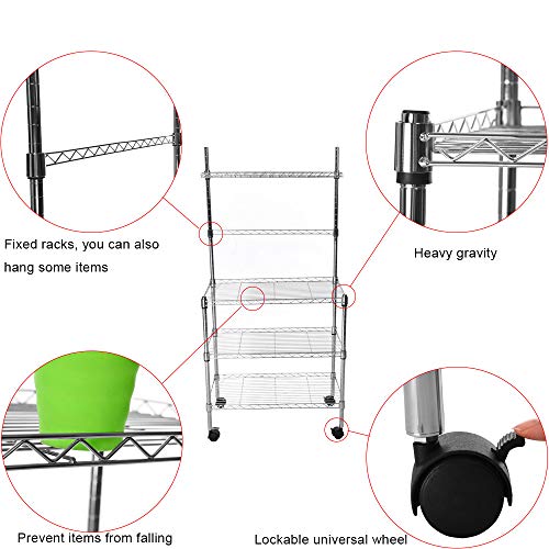 US Fast Shipment Quaanti 3-Layer Microwave Storage Rack with Wheel Storage Rack with Spice Rack,Shelving Storage Unit on Rolling Wheels,Kitchen & Dining Room Cart Storage Rack Organizer (Silver)