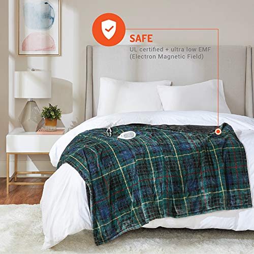 Degrees Of Comfort Electric Heated Throw Blanket Green Plaid 50 x 60