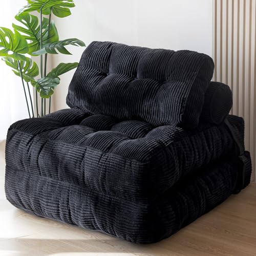 MAXYOYO Folding Sofa Bed Convertible with Pillow, Mattress with Back Support, Portable Comfortable Sofa Bed for Living Room Bedroom Black