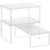 SONGMICS Cabinet Organizer Shelf, Set of 3 Kitchen Counter Shelves, Kitchen Storage, Spice Rack, Stackable, Expandable, Snow White and Matte White UKCS220W01