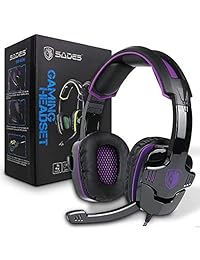 Sades Auriculares estéreo con cable para PC de 3.5 mm para juego, auriculares con micrófono, Blanco y azul