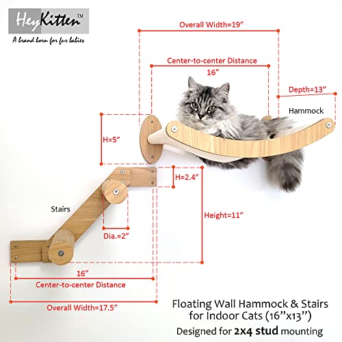 HeyKitten 17" Cat Wall Hammock for 2x4 Stud Mount, Stylish Floating