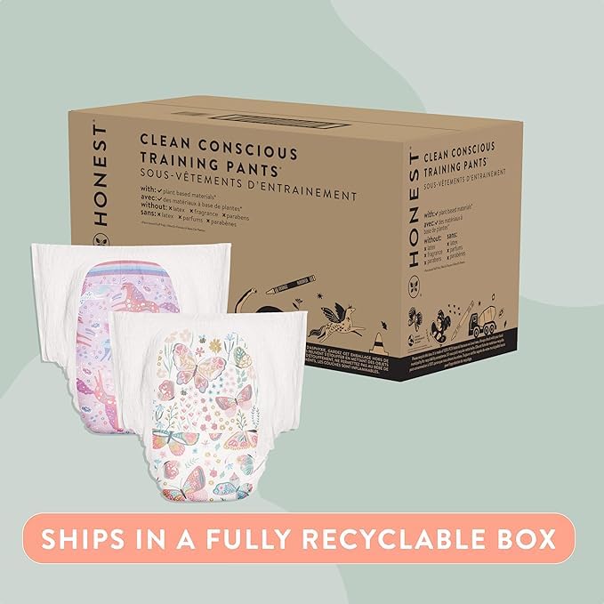 The Honest Company Clean Conscious Training Pants for Sensitive Skin | Hypoallergenic, Fragrance Free | Magical Moments + Butterfly Kisses | Size 4T/5T (38+ lbs), 48 Count