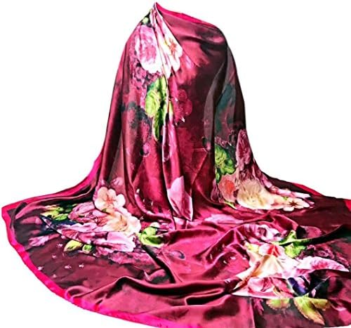 NEWONESUN Women's Printing Hijab Scarves Long Wrap Shawl Ladies Silk-Satin Square Scarf (Wine)