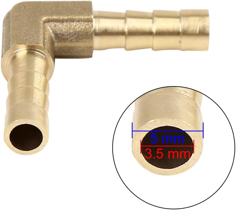 X AUTOHAUX 5mm Hose Barb Elbow 90 Degree Brass Fitting for Air Water Oil 5pcs, Gold Tone - Image 5