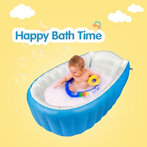 Baby Inflatable Bathtub, Large Capacity Mini Swimming Pool Non Slip Soft Comfortable Foldable and Portable Travel for New Born Baby Infant Kids Boys Girls (Blue)