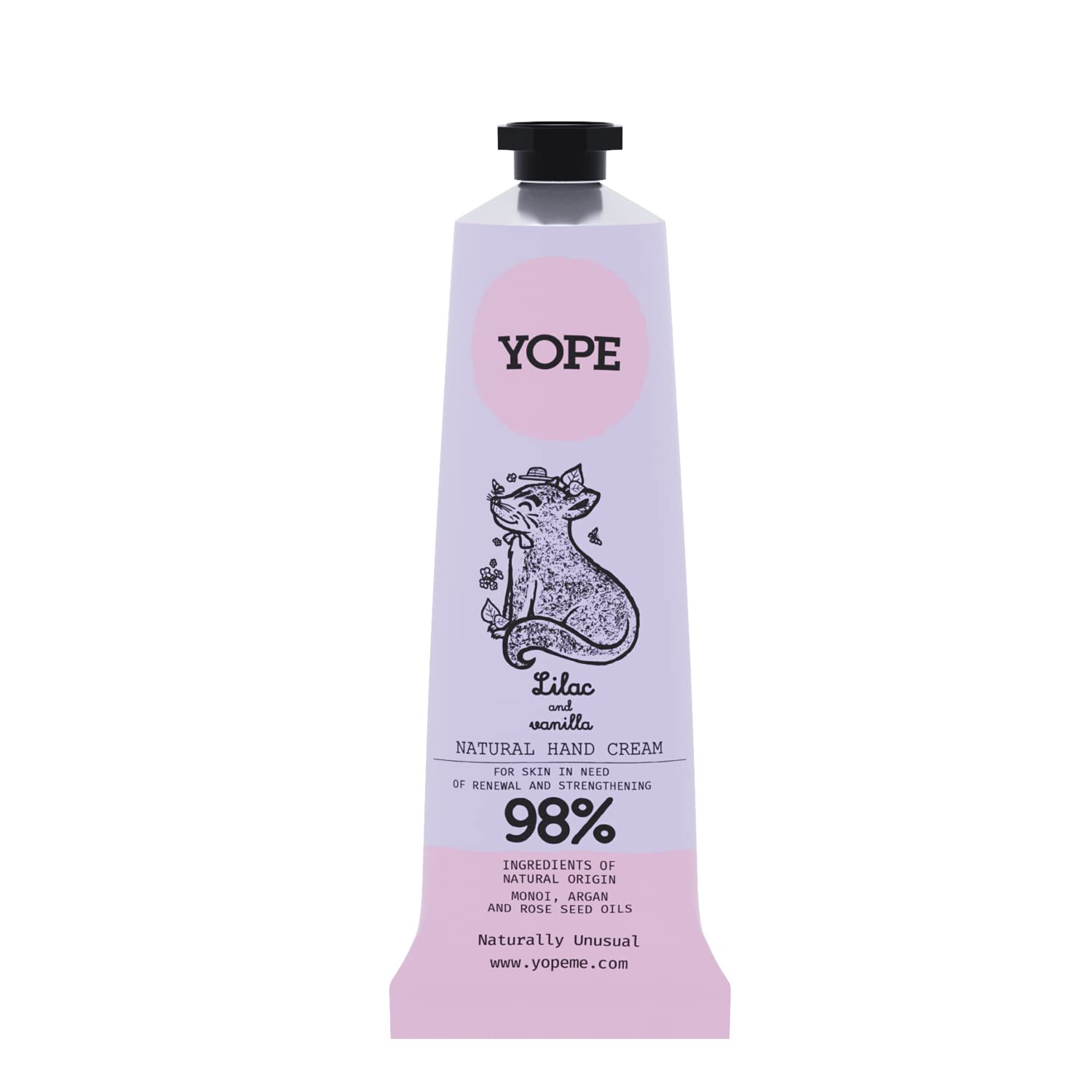 YOPE Natural Hand Cream | Manoi, Argan, Rose, Olive Oil | Provitamin B5| Shea Butter | Vanilla Extract | Lilac Hydrolate | Regenerating | Moisturising | Lilac and Vanilla 50ml