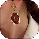 Chunky Brown Resin Dangle Earrings for Women,Vintage Geometric Aesthetic Large Statement Dangling Earrings,Personalized Trendy Jewelry Accessories Gift