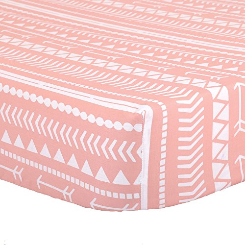 Coral Pink Tribal Print 100% Cotton Sateen Fitted Crib Sheet by The Peanut Shell