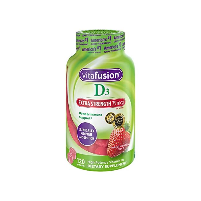 vitafusion Extra Strength Vitamin D3 Gummy, Strawberry Flavored Bone and Immune System Support (1) 120 Count