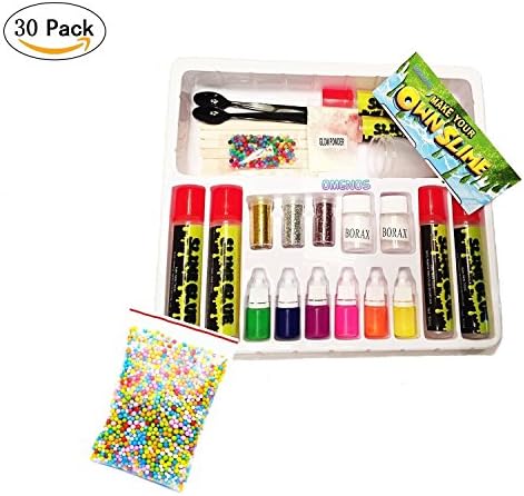 OMENOS Slime Kit Supplies - DIY Science Package for Kids! Girls &amp; Boys! Glue,Glitter,Glow in the Dark,6 Colors,Colorful Foam Balls(Pack of 30)