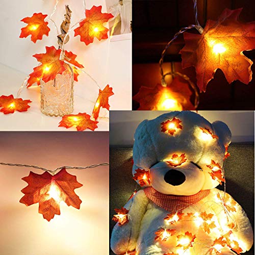 2 Pack Maple Leaves Garland String Lights 40 LED Lights 20ft Waterproof Fall Decoration Seasonal Lights for Holiday Party Indoor Outdoor Decor Birthday Gift 3AA Battery Operated - Thumbnail 3