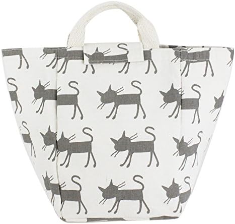 Violet Mist Reuseable Cute Cotton Lunch Bag Well Insulated Lunch Box Tote Waterproof Aluminum Film Cooler Bag(Cat-1)