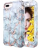 iPhone 7 Plus Case, iPhone 8 Plus Shiny Rose Gold White Gray Marble Case,BAISRKE Heavy Duty Hybrid 3-Layer Full-Body Protect Case Soft TPU & Hard Plastic Back Cover for Apple iPhone Plus 5.5