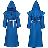 SQCS Friar Medieval Monk Robe Renaissance Priest Robe Necklace Halloween Cosplay Costume Cloak Knight Adult Teens Long Cape
