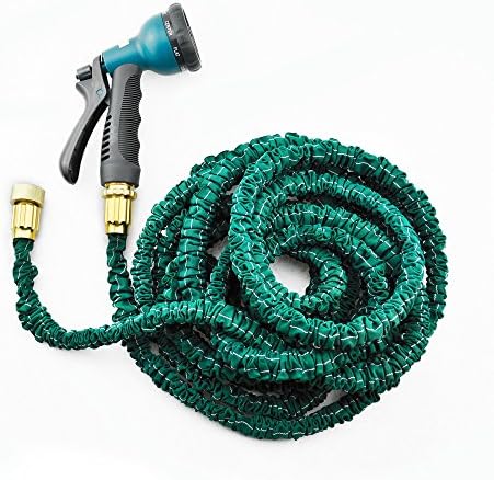 Yowosmart Garden Hose Double Latex Strongest Durable Expandable Garden Magic Hose and 8 Function Spray Nozzle, Brass Ends, Extra Strength Fabric Brass Connectors and 8-pattern Sprayer (50Ft)