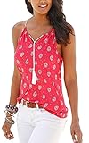 Angashion Women's Pleated V-Neck Loose Fit Spaghetti Tank Top