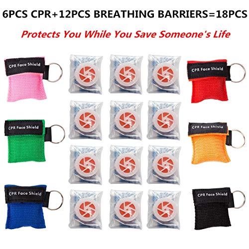 KONGDY 6PCS CPR Face Mask & 12PCS Breathing Barriers CPR Face Shields Keychain Ring CPR Pocket Mask with One-Way Valve Emergency Kit for First Aid or CPR Training