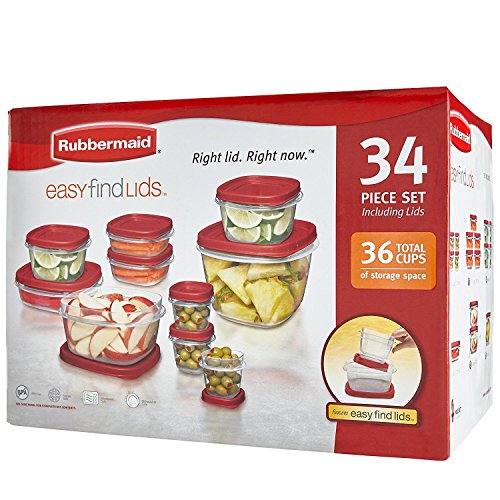 Rubbermaid Easy Find Lids 34-Piece Food Storage Container Set, Red