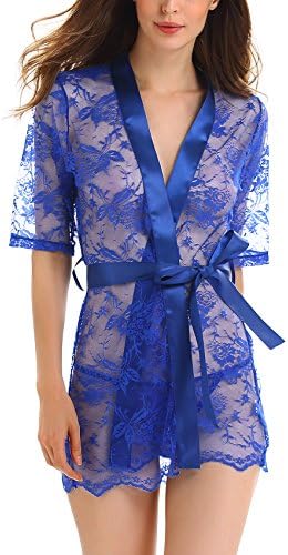 ADORNEVE Women Sexy Lingerie Sleepwear Robe Outfit Sheer Lace Bathrobe Nightgown