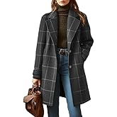 Plaid Wool Coats for Women Notched Lapel Casual Checkered Mid Long Dress Blazer Jackets Single Breasted Trench Coats Peacoats