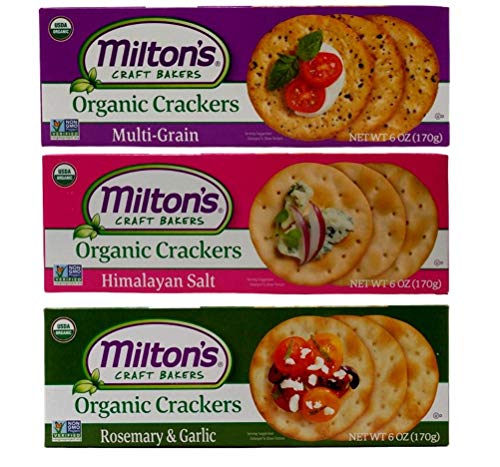 Milton's Non-GMO Organic Crackers 3 Flavor Variety Bundle, 1 each: Multi-Grain, Hamalayan Salt, Rosemary & Garlic (6 Ounces)