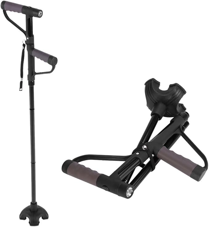 Folding Walking Stick, Adjustable Crutches Antislip Double Handle Self