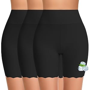 FRESBEIT Cooling Slip Shorts for Women Under Dress Anti Chafing Biker Short | High-Waisted seamless shapwear shorts scalloped